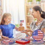 Mumufy 100 Pcs American Flag Patriotic Fourth of July Paper Plates and Napkins Disposable Red White and Blue Plates Napkins July 4 Supplies Tableware Independence Day Decoration, Serves 50(Modern)