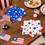 4th of July Party Supplies Set - American Flag Patriotic Theme Kit for Independence & Election Day Decorations,Disposable Paper Napkins for Patriotic & 4th of July Party Decorations，48 Pack