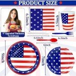 168 PCS 4th of July Decorations Patriotic Party Supplies American Flag Themed Tableware Set Disposable Paper Plates Napkins Cups Knives Forks Spoons Red White Blue Decor for Independence Day Serve 24