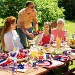 168 PCS 4th of July Decorations Patriotic Party Supplies American Flag Themed Tableware Set Disposable Paper Plates Napkins Cups Knives Forks Spoons Red White Blue Decor for Independence Day Serve 24