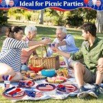 168 PCS 4th of July Decorations Patriotic Party Supplies American Flag Themed Tableware Set Disposable Paper Plates Napkins Cups Knives Forks Spoons Red White Blue Decor for Independence Day Serve 24