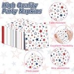 ZOIIWA 96PCS 4th of July Paper Plates and Napkins Patriotic Party Supplies Set Red Blue Silver Stars Disposable Tableware USA Themed Dinnerware for Independence Days Veterans Day Table Decorations