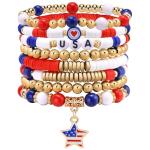 4th of July Outfits for Women, 8 Pcs Patriotic Fourth of July Decorations Accessories Red White and Blue Bracelets, USA American Flag Memorial Day Independence Day Party Favors Jewelry for Women
