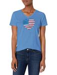 Life is Good. Womens Crusher Vee Watercolor Flag Heart, Vintage Blue-XL