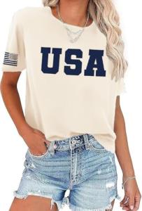 America Flag T-Shirt for Women Summer 4th of July Independence Day USA Trump Patriotic Graphic Tees(C12,L)