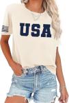 America Flag T-Shirt for Women Summer 4th of July Independence Day USA Trump Patriotic Graphic Tees(C12,L)
