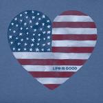 Life is Good. Womens Crusher Vee Watercolor Flag Heart, Vintage Blue-XL