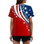 Womens Tops Dressy Casual 4Th of July Henley V Neck Clothing Trendy 2025 American Flag Button Down Shirt Short Sleeve Independence Day Outfit Summer Party Wear Blue,L