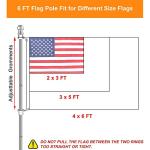 evertoco 6 FT Stainless Steel Flag Pole Thicker, Tangle Free Flag Poles for 3x5 Flags, Outdoor Flag Pole for House Yard Garden, 1 inch Diameter Flagpole with Bearing Aluminum Alloy Rings Rust Free