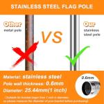 evertoco 6 FT Stainless Steel Flag Pole Thicker, Tangle Free Flag Poles for 3x5 Flags, Outdoor Flag Pole for House Yard Garden, 1 inch Diameter Flagpole with Bearing Aluminum Alloy Rings Rust Free