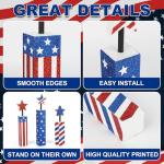 COCHIE 4th of July Decorations Set, Red White Blue Decor, Wooden Patriotic Memorial Day Tiered Tray Decor, Labor Day Decorations, Fourth of July Decoration for Home Office Table (Flag Shinny)