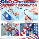 SiliFine 4th of July Table Centerpiece Decoration Patriotic Artificial Flower Stems Star Shaped Berry Picks with Metal Vase Pot for Independence Day Memorial Day Office Home(Blue and White)