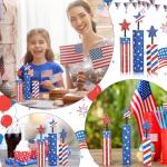 COCHIE 4th of July Decorations Set, Red White Blue Decor, Wooden Patriotic Memorial Day Tiered Tray Decor, Labor Day Decorations, Fourth of July Decoration for Home Office Table (Flag Shinny)