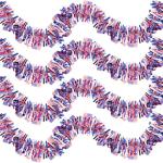 Pack of 4 | 6.6 ft American Flags Tinsel Garland | Red White Blue Metallic Foil Fringe Banners Streamers for 4th of July, Memorial Day, Veterans Day, Independence Day, Parades, Patriotic Decorations