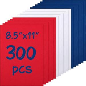 Cholemy 300 Sheets Red Blue White 8.5 x 11 Inch Colored Cardstock Paper Patriotic Card Stock 160gsm Red Cardstock Paper for DIY Craft Fourth of July Independence Day Craft Greeting Invitation Card