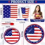 4th of July Decorations Patriotic Party Supplies, 168 PCS American Flag Party Tableware Serve 24, 4th of July Plates Napkins Cups Knives Forks Spoons Red White and Blue Decoration for Independence Day
