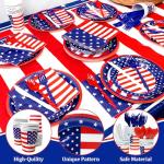 4th of July Decorations Patriotic Party Supplies, 168 PCS American Flag Party Tableware Serve 24, 4th of July Plates Napkins Cups Knives Forks Spoons Red White and Blue Decoration for Independence Day