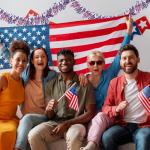 Pack of 4 | 6.6 ft American Flags Tinsel Garland | Red White Blue Metallic Foil Fringe Banners Streamers for 4th of July, Memorial Day, Veterans Day, Independence Day, Parades, Patriotic Decorations