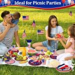 4th of July Decorations Patriotic Party Supplies, 168 PCS American Flag Party Tableware Serve 24, 4th of July Plates Napkins Cups Knives Forks Spoons Red White and Blue Decoration for Independence Day