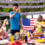 Pack of 4 | 6.6 ft American Flags Tinsel Garland | Red White Blue Metallic Foil Fringe Banners Streamers for 4th of July, Memorial Day, Veterans Day, Independence Day, Parades, Patriotic Decorations