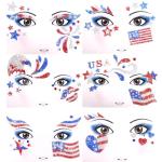 Yosca 6Pcs Independence Day Face Stickers, Red White Blue Temporary Tattoos for 4th of July Patriotic Glitter Makeup, Self Adhesive Star Face Art Sticker for Memorial Day Veterans Day USA Flag Party