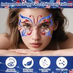 Yosca 6Pcs Independence Day Face Stickers, Red White Blue Temporary Tattoos for 4th of July Patriotic Glitter Makeup, Self Adhesive Star Face Art Sticker for Memorial Day Veterans Day USA Flag Party