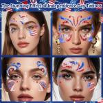 Yosca 6Pcs Independence Day Face Stickers, Red White Blue Temporary Tattoos for 4th of July Patriotic Glitter Makeup, Self Adhesive Star Face Art Sticker for Memorial Day Veterans Day USA Flag Party