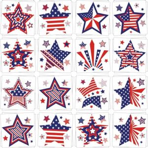 JUNEBRUSHS 4th of July Temporary Tattoos, 180 Pcs Patriotic Stars Tattoos Red White and Blue Party Decorations USA Independence Day Supply 12 Styles Safety Face Make up for Fourth of July Memorial Day