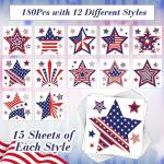JUNEBRUSHS 4th of July Temporary Tattoos, 180 Pcs Patriotic Stars Tattoos Red White and Blue Party Decorations USA Independence Day Supply 12 Styles Safety Face Make up for Fourth of July Memorial Day