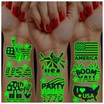 Partywind American Accessories Temporary Tattoos for Kids, Individually Wrapped Sheet Patriotic Tattoo Stickers for Labor Day Red White and Blue Decorations, American Flags Party Supplies (Luminous)