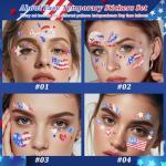 Boko Independence Day Face Stickers, 4Pcs Red White Blue 4th of July Temporary Tattoos for Patriotic Glitter Makeup, Self Adhesive Art Sticker Face Tattoos for Memorial Day Veterans Day Flag Party
