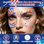 Boko Independence Day Face Stickers, 4Pcs Red White Blue 4th of July Temporary Tattoos for Patriotic Glitter Makeup, Self Adhesive Art Sticker Face Tattoos for Memorial Day Veterans Day Flag Party