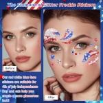 Boko Independence Day Face Stickers, 4Pcs Red White Blue 4th of July Temporary Tattoos for Patriotic Glitter Makeup, Self Adhesive Art Sticker Face Tattoos for Memorial Day Veterans Day Flag Party