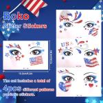 Boko Independence Day Face Stickers, 4Pcs Red White Blue 4th of July Temporary Tattoos for Patriotic Glitter Makeup, Self Adhesive Art Sticker Face Tattoos for Memorial Day Veterans Day Flag Party