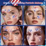 Boko Independence Day Face Stickers, 4Pcs Red White Blue 4th of July Temporary Tattoos for Patriotic Glitter Makeup, Self Adhesive Art Sticker Face Tattoos for Memorial Day Veterans Day Flag Party