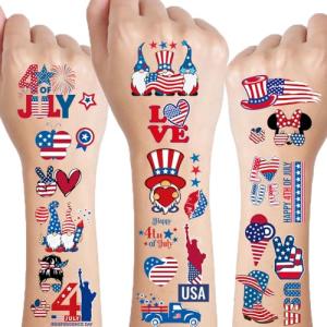 82 Pcs 4th of July Tattoos - Red, White, and Blue Fourth of July Temporary Tattoo Stickers for USA Party Favors, Independence Day, Memorial Day, Labor Day Decorations, and Patriotic Party Supplies