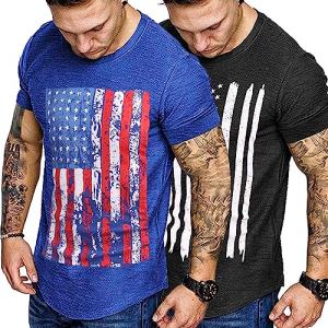 COOFANDY Mens 2 Pack Muscle T Shirt Fashion American Flag Shirt Athletic Fitness Quick Dry Tee