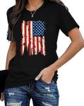 Women American Flag Shirt USA 4th of July Independence Day T-Shirt Patriotic Stripes Casual Short Sleeve Tops