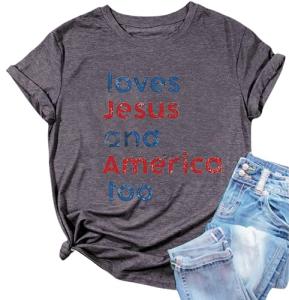 4th of July Shirt for Women Independence Day Shirts USA Patriotic Flag Graphic Tees Memorial Day Gift Tops(S,Grey-258)
