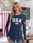 LAZYCHILD 4th of July Shirts for Women: Fourth of July T-Shirt USA American Flag Long Sleeve Patriotic Tops