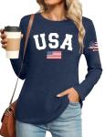 LAZYCHILD 4th of July Shirts for Women: Fourth of July T-Shirt USA American Flag Long Sleeve Patriotic Tops