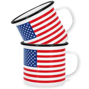 FYSUIMU 2Pcs Patriotic Mugs 4th of July American Flag Enamel Coffee Cups 12Oz Drinking Mug Gifts for Independence Day Home Party Dinner School Office Table Centerpieces Housewarming