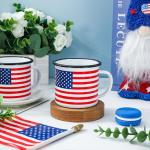 FYSUIMU 2Pcs Patriotic Mugs 4th of July American Flag Enamel Coffee Cups 12Oz Drinking Mug Gifts for Independence Day Home Party Dinner School Office Table Centerpieces Housewarming