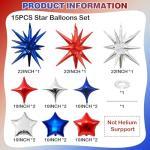 Froova Star Balloons, 22in Red White and Blue Star Balloons Foil 10in 4-Pointed & Pentagram Balloon for 4th of July Independence Day Birthday Party Patriotic Decoration