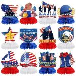 Cholemy 12 Pcs Veterans Day Table Decorations Patriotic Centerpieces for Tables Veterans Day Honeycomb Centerpiece Thank You Happy Veterans Party Supplies Decorations
