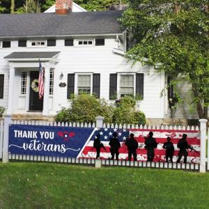 Thank You Veterans Banner Patriotic Festival Flag 120 x 20 Inch With 6 Brass Grommets for Outdoor House Yard Lawn Fence Garden Decor(Veterans Banner)