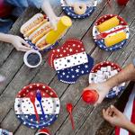 96 Pieces Patriotic Tableware Set Party Supplies - American Flag Pattern Disposable Dinnerware with Paper Plates, Napkins, Forks for Fourth of July, Memorial Day, Veterans Day, BBQ Picnic Favors