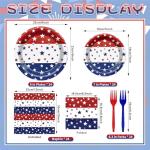 96 Pieces Patriotic Tableware Set Party Supplies - American Flag Pattern Disposable Dinnerware with Paper Plates, Napkins, Forks for Fourth of July, Memorial Day, Veterans Day, BBQ Picnic Favors