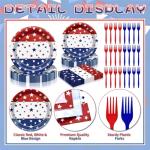 96 Pieces Patriotic Tableware Set Party Supplies - American Flag Pattern Disposable Dinnerware with Paper Plates, Napkins, Forks for Fourth of July, Memorial Day, Veterans Day, BBQ Picnic Favors