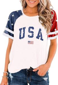 American Flag Shirts for Women 4th of July Patriotic Shirt Graphic Blouse USA Flag Tops Summer Tee(Large,White01)